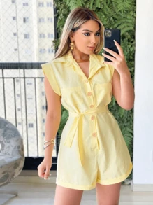 Women's Clothing/ Rompers/ Headband/ Linen - Yellow - View 2