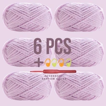 6 件/包，300 克（50 克*6），附赠免费礼品（随机颜色钩针 + 针迹标记），粗 DIY 针织纱，50 克/球，60 米/球，适用于围巾、钩针鞋、玩具等