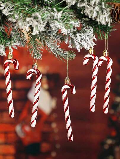 6pcs Christmas Candy Cane Ornaments - Festive Christmas Tree Decorations Pendant, Lollipop Craft, Diy Wreath Accessories And Holiday Party Supplies,Christmas