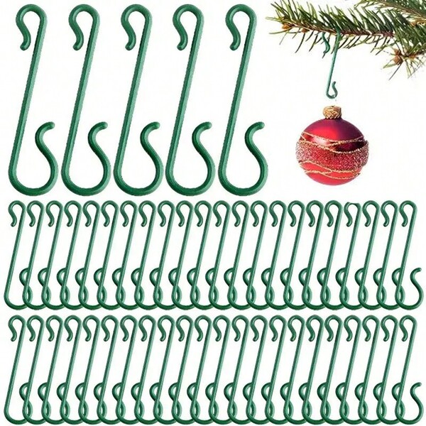 50/100 Peças Ganchos em Formato de S para Decoração de Árvore de Natal, Suprimentos de Ganchos para Pendurar Enfeites em Árvore de Natal para Festas em Casa, Pregador de Natal, Bola de Natal Verde, Quebra-Nozes