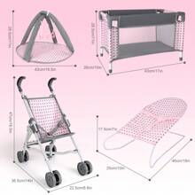 Baby Doll Stroller Crib Bed Nursery Role Play Set Baby Doll With Accessories And Play Mat,Travel Cot,Bouncer,Foldable Stroller And Travel Bag Gifts For Girls Boys - Pink - View 7