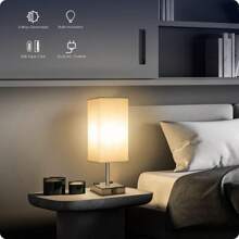 Bedside Lamp With USB Ports - Touch Control Table Lamp For Bedroom With USB C+A Charging Ports & AC Outlets, 3 Way Dimmable Nightstand Light For Living Room (LED Bulb Included, Chrome - White)