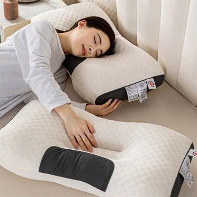 Orthopedic Contour Pillows For Neck Pain Relief, 2-Pack Grey/White Ergonomic Pillows With Cotton Cover - Ideal For Side Sleepers & Hotel Comfort