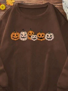 Áo nỉ cổ tròn in họa tiết bí ngô Halloween dành cho nữ - màu nâu - Xem 2