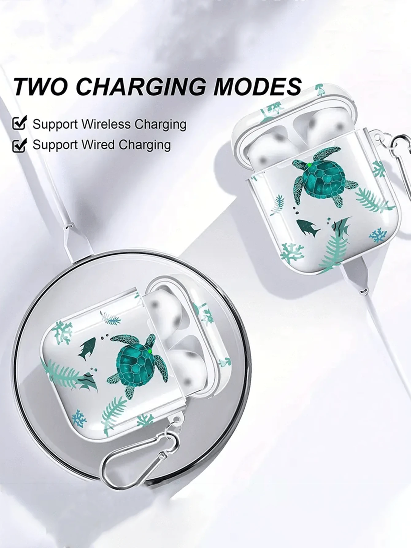 1 件绿海龟设计耳机盒适用于 iPhone 耳机、AirPods 1/2、新款 AirPods 3/Pro/Pro2 无线耳机保护套,男朋友/女朋友礼物 - 彩色 - 查看 1