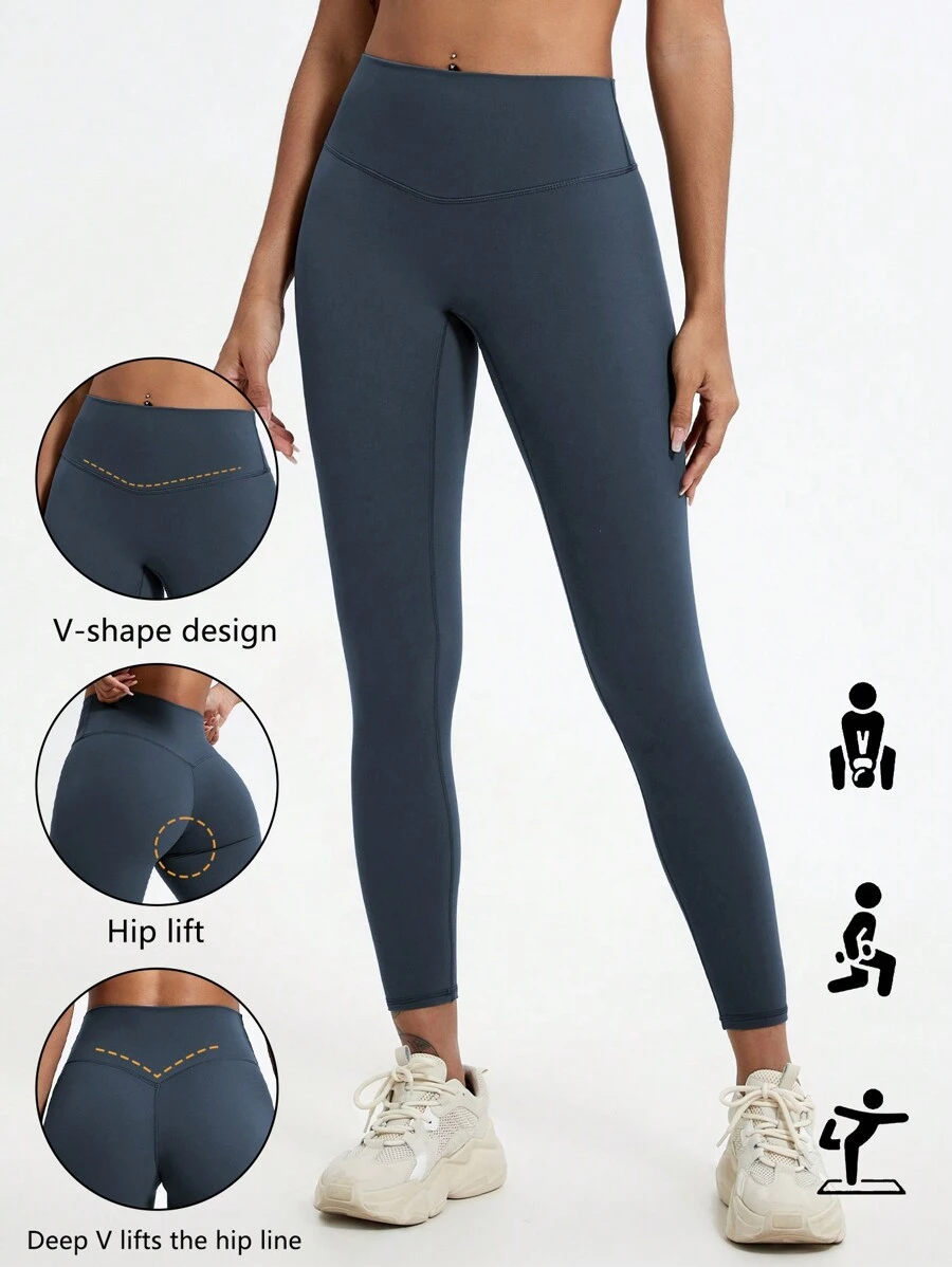 1 Piece High Waisted Hip Lifting Yoga Bottom Pants Breathable Nude Outdoor Pants Gym Running Training Legging - Màu xanh hải quân - Xem 1