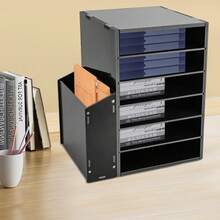 6 Compartments Mail Organizer, Mailbox For Classroom, Black Desktop Organizer With Side Cabinet, File Organizer, Paper Organizer For Classroom Home Office - Black - View 6