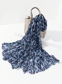1pc Classic Leopard Print Crinkle Fashion Scarf, Versatile For Commuting, Travel And Outfits - Blue - View 2