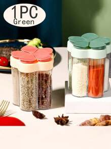 5 In 1 Travel Spice Containers Multifunctional Flap Seasoning Container Shaker Jars Seasoning Jar Spice Bottle Sealed Lid Kitchen Spice Tank Rack Kitchen Spice Rack Clear Plastic Container Jars Concise Ang Practical Perfect For Bbq Camping Hiking Barbecue Travel And Kitchen(Green) - Green - View 1