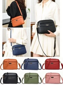 1pc Fashion Girl's Choice Four-Zipper Women's Shoulder Bag, Casual Minimalist Striped Pattern Ladies Crossbody Bag, Adjustable Strap Camera Bag Shopping Tote, Large Capacity Multi-Functional Multi-Layer Women's Handbag - Multicolor - View 4