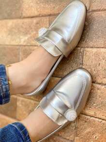 Women's Patent Leather Moccasin With Rhinestone Buttons - Bạc - Xem 4