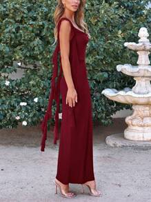 Women's Summer Long Formal Wedding Guest Dress Sleeveless Ruffle Cocktail Party Maxi Bodycon Dresses - Màu Đỏ Sâu - Xem 3
