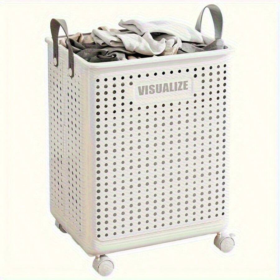 Large Collapsible Laundry Basket Ceramic White, Stackable And