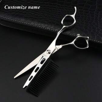 Customize NAME Professional JP440c Steel 6 '' 2 In 1 Hair Scissors With Comb Haircut Barber Makas Tools Hair Cutting Shears Hairdresser Scissors
