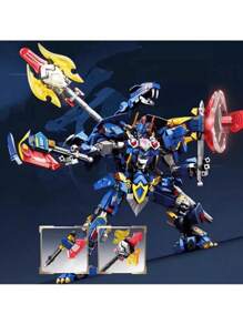 Transformable Robotic Toy Set Of Divine Beast Mecha Blocks, Featuring White Tiger And Azure Dragon. Handmade DIY Plastic Granule Assembly Model With 530 Pieces. - Multicolor - View 1