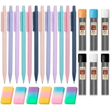 Ensemble de 12 crayons à papier mécaniques pastel : légers, rétractables avec des pointes de 0,5/0,7 mm pour l'art et l'écriture, poignée confortable pour la rentrée scolaire