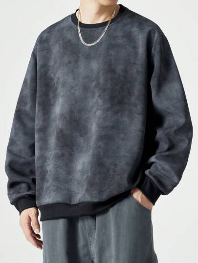 大码男士宽松圆领运动衫、休闲长袖上衣、秋季