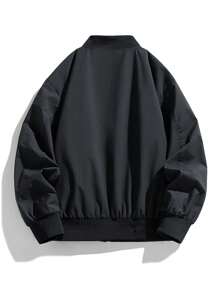 Plus Size Men's Casual Bomber Jacket Spring Autumn Loose Baseball Coat - Black - View 2