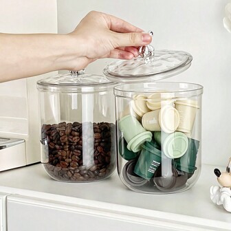 1pc Premium Plastic Transparent Airtight Jar For Cereal, Coffee Bean, Snacks, Candy, Nuts & Dry Food Storage