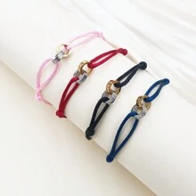 1 pieza Nuevo brazalete de doble anillo de la suerte con brazalete de doble anillo de acero inoxidable, cuerda, apto para uso diario