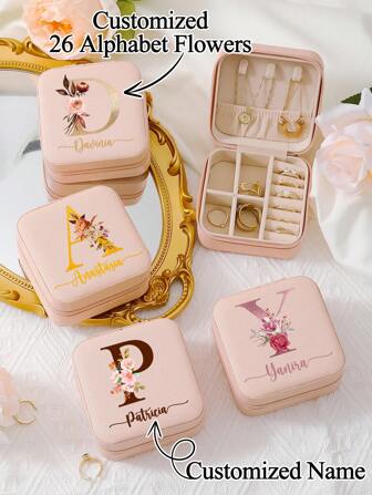 Customized Jewelry Organizer Box With Name Birthday Gifts For Women, Mom Personalized Jewelry Travel Case, Customized Bridesmaid Gift Jewelry Box, Portable Mini Jewelry Stand For Rings, Earrings And Necklaces Unique Ideal Gifts For Him Her, Boyfriend, Girlfriend, Dad, Mom, Family, Friends, Son, Daughter For Anniversaries, For Valentine's Day, For Mother's Day, For Birthdays, For Children's Day, For Father's Day, Bathroom Back To School,Home Refresh,Customized Jewelry Boxes,Easy Comfort,Elegant Living,Artful Living