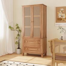 Kitchen Pantry Storage Cabinet,64" Tall Storage Cabinet With Rattan Doors And 2 Drawers,Utility Storage Cabinet With Adjustable Shelves, Freestanding Cupboard For Living Room,Kitchen,Dining Room Hallway - wood color - View 1