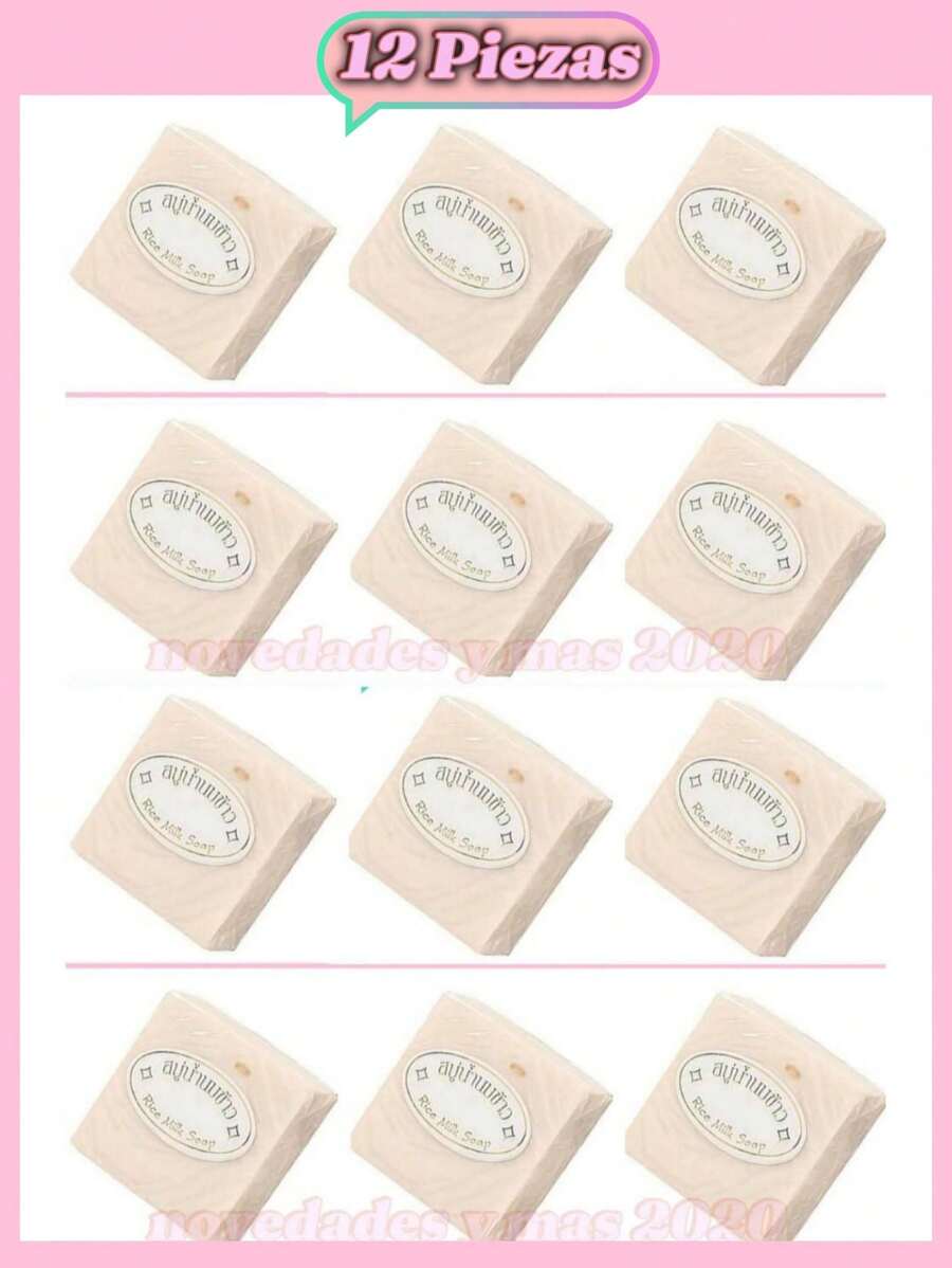 12 Piezas Jabón De Arroz Tailandés Elimina Grasa Aclara Exfoliante - Beis - Ver 1