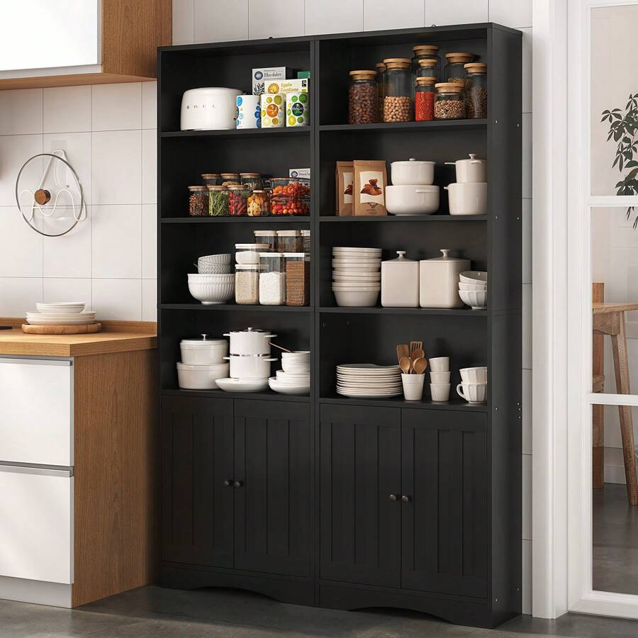 71" Tall Bookcase With Adjustable Shelves, 6-Shelf Bookcase And Bookshelves With Doors, Floor Standing Display Storage Shelves - 黑色 - 查看 1