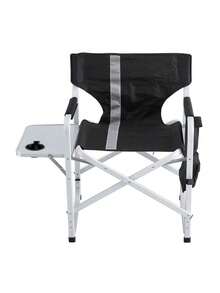 1-Piece Padded Folding Outdoor Chair With Side Table And Storage Pockets,Lightweight Oversized Directors Chair For Indoor, Outdoor Camping, Picnics And Fishing,Green - 黑+灰+鋁-1 - 查看 4