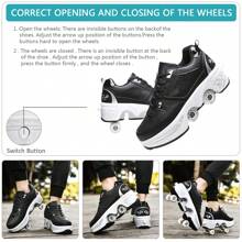 Transformable Roller Skate Shoes,Black Silver Roller Skates Outdoor Sneakers With Double-Row Retractable Wheels Casual Walking Shoes For Teens, Students, Both Boys & Girls - 黑色 - 查看 6