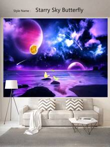 1 件星空蝴蝶银河宇宙星球夜光荧光挂毯，现代创意梦幻黑光装饰，适用于客厅、卧室、办公室、家居装饰/派对装饰壁挂，房间旗帜，房间装饰，挂毯，墙壁装饰，墙壁艺术，房间用品，房间旗帜，挂毯，壁挂 - 彩色 - 查看 8