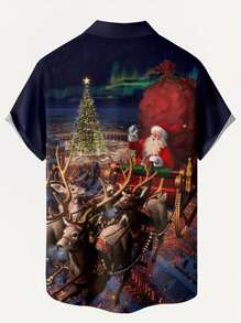 Áo sơ mi tay ngắn thời trang ngày lễ Giáng sinh dành cho nam Big & Tall có in hình ông già Noel, hươu, phong cảnh tuyết 3D kỹ thuật số ve áo có túi ngực - Nhiều màu - Xem 2