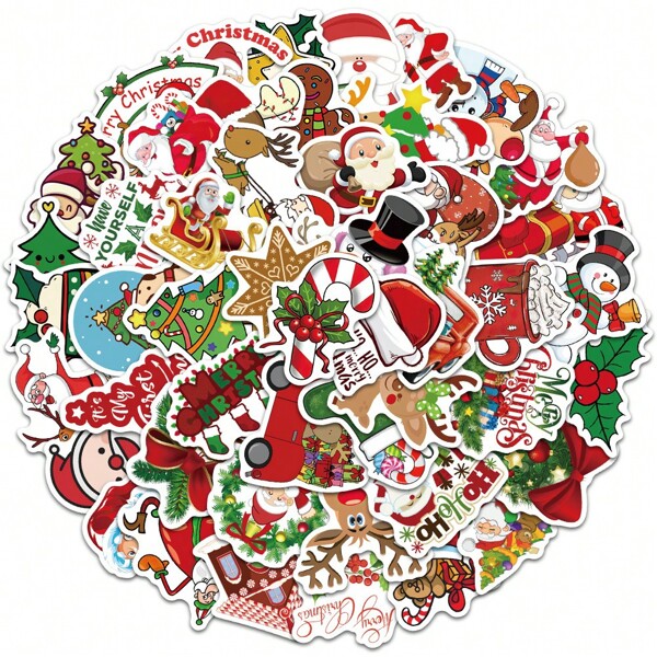 50Pcs Cartoon Christmas Stickers Cute Merry Christmas Stickers Christmas Decor Cute Christmas Party Gifts Stickers Stickers For Water Bottle, Hydroflask, Guitar, Luggage, Phone, Case, Laptop, Skateboard, Gift