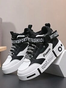 男士高帮系带多功能休闲时尚运动鞋，非常适合搭配牛仔裤和运动鞋 - 黑與白 - 查看 4