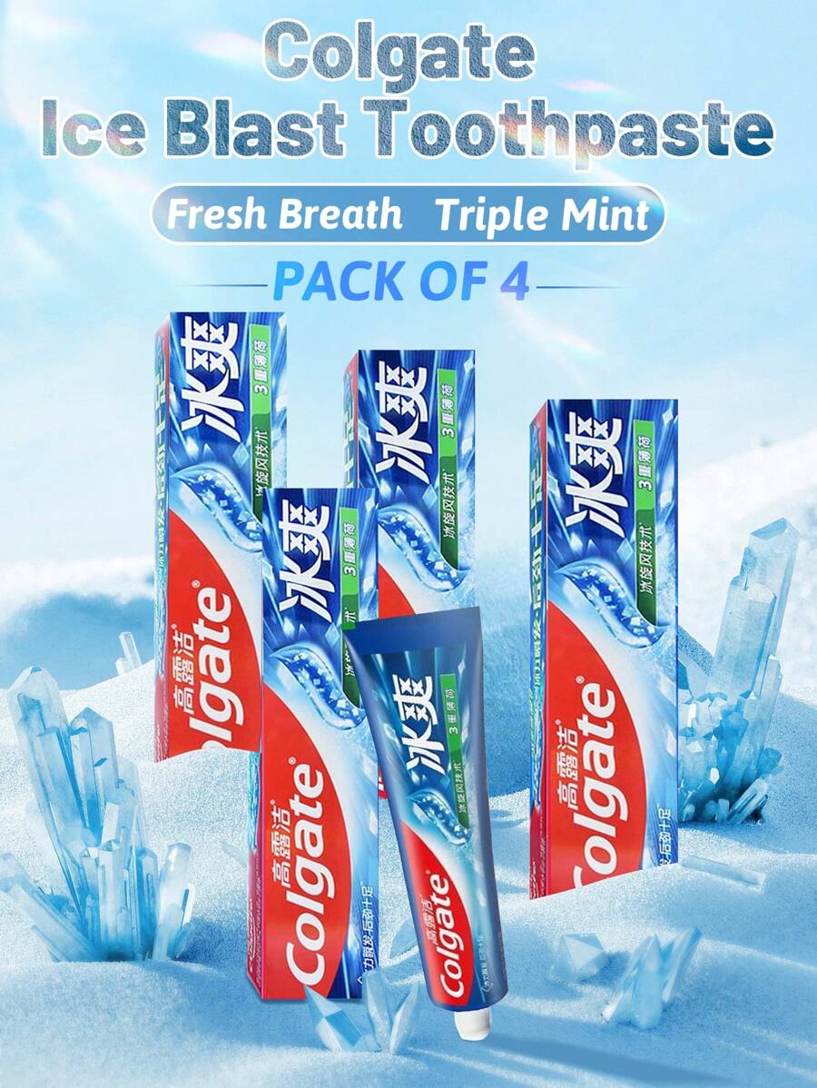 colgate 4 Pcs, Ice Blast Toothpaste, Triple Mint Flavor, Breath-Freshening, Intense Coolness, Anti-Cavity, Strengthening Teeth,  (480g/16.93 Oz )