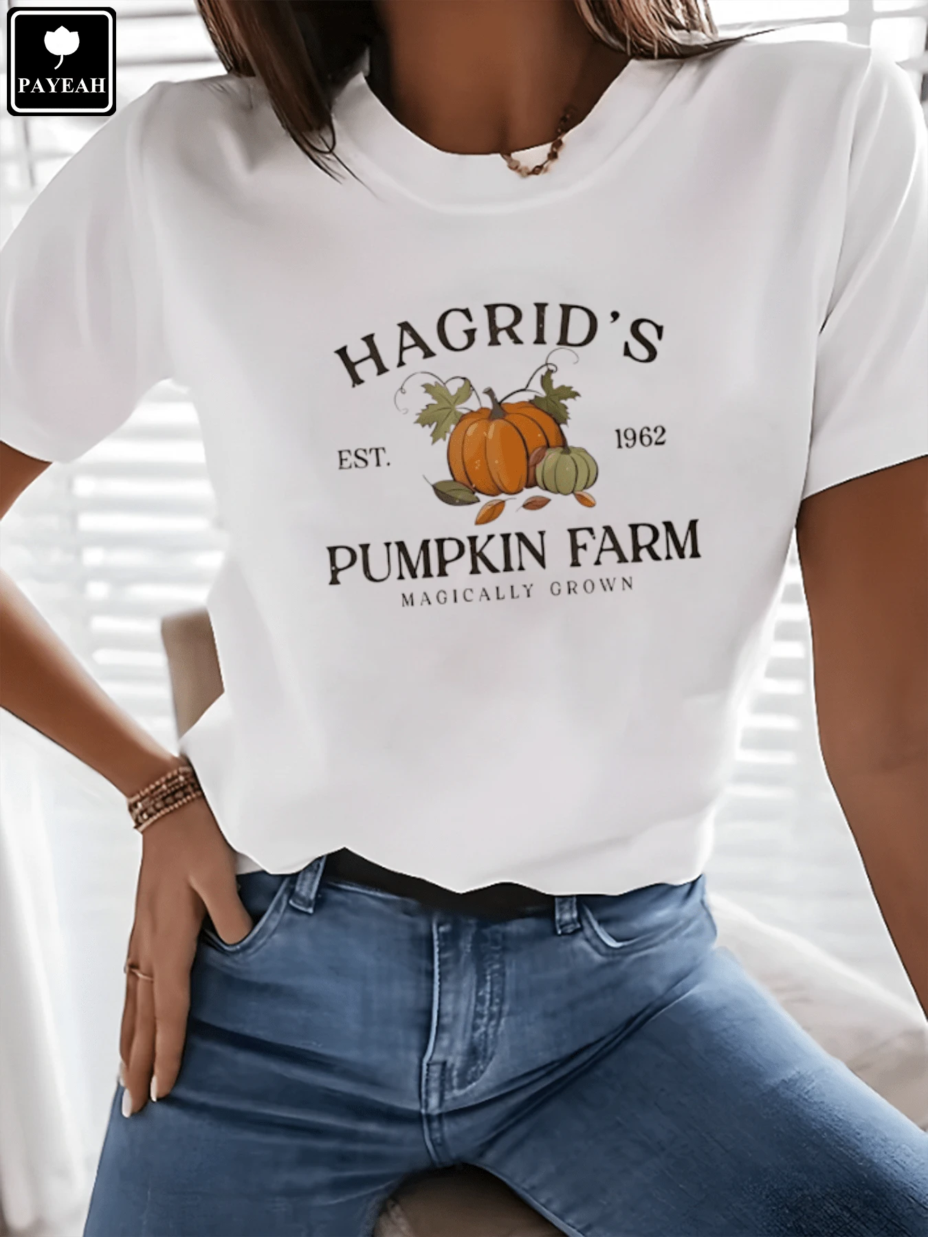 Hagrid's Pumpkin Farm T-Shirt, Autumn And Thanksgiving T-Shirt, Ideal Gift For Halloween - 白色 - 查看 1
