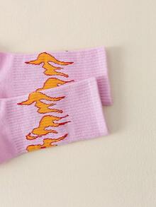 2 Paar Damen Socken mit Flammenmuster, Lässig, Mode, feuchtigkeitsableitend