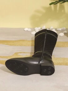 Nuevas botas altas cómodas y antideslizantes para mujer para otoño/invierno 2024, con decoración de metal bordado, botas negras, botas casuales y versátiles con cremallera lateral hasta la pantorrilla, botas de estilo occidental con puntera redonda y suela gruesa