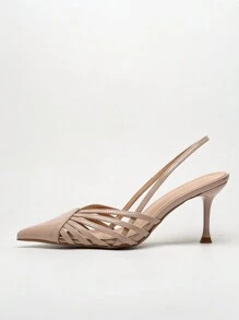 Women's High Heel Thin Strap Hollow-Out Fashion Backstrap Pumps - Beige - View 2