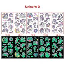 Set de 5 pegatinas temporales, pegatinas temporales resistentes al agua con diseño de lindos unicornios que brillan en la oscuridad, suministros para fiestas de cumpleaños, regalos de pegatinas, pegatinas de dibujos animados