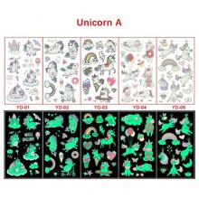 Set de 5 pegatinas temporales, pegatinas temporales resistentes al agua con diseño de lindos unicornios que brillan en la oscuridad, suministros para fiestas de cumpleaños, regalos de pegatinas, pegatinas de dibujos animados