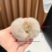 2 件可爱蓬松球发夹，甜美圆形毛绒蓬松发夹，防滑可爱发饰，适合青少年和成人秋冬爪夹，适合度假装扮女士 - 彩色 - 查看 3