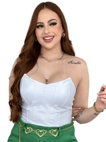 Cropped Blouse Corset Top Leather Strapless Cirre Corset Beautiful Premium Luxury Promotion - trắng - Xem 3