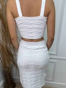 Closet Malhas Modal Trico Midi Dress With Side Slit | Tricot Dress Summer Fashion 2024 - trắng - Xem 4