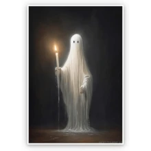 Ghost Halloween Wall Art Decor Ghost Candle Poster Gothic Artwork Print Canvas Spooky Dark Academia Style Room Horror Aesthetics Posters Dark Cottagecore Room Living Bedroom Decor - 24x36英寸 - 查看 1