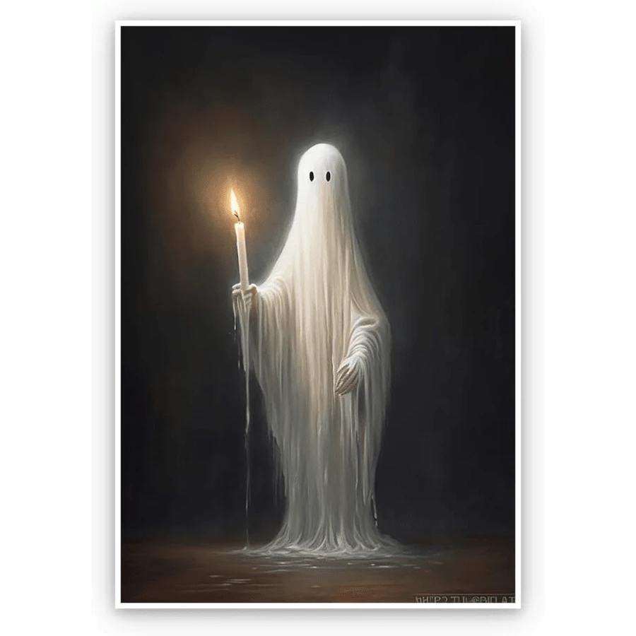 Ghost Halloween Wall Art Decor Ghost Candle Poster Gothic Artwork Print Canvas Spooky Dark Academia Style Room Horror Aesthetics Posters Dark Cottagecore Room Living Bedroom Decor - 24x36英寸 - 查看 1