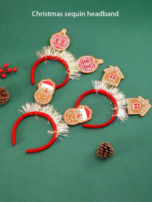 1pc Christmas New Cartoon Sequin Headband, Christmas Hair Clip Party Decoration