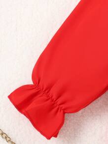 Autumn/Winter Young Girl Sweet Red Ruffle Collar Blouse & Asymmetrical Hem Skirt Set - Red - View 5