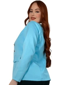 Women's Blazer Buttons Maxi Long Fake Pocket Luxury Tailored Overcoat Formal Fake Pocket - 藍色 - 查看 3