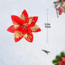 圣诞一品红人造花装饰 5.5 英寸圣诞树花环花环装饰闪光花饰圣诞新年婚礼派对装饰品